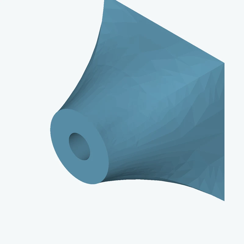 Lofted body through 3 sections: 50 × 50 mm rectangular section → Ø37.2 mm circular section → Ø24.4 mm circular section — 0801