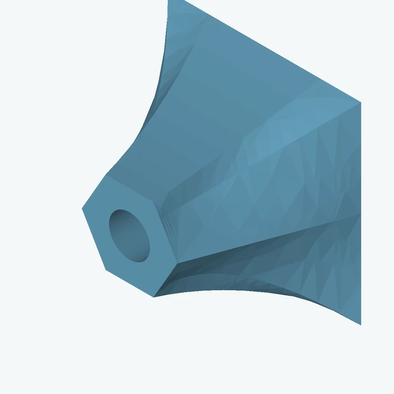 Lofted body through 3 sections: 50 × 50 mm rectangular section → 6-sided polygon section, 37.4 mm across corners → 6-sided polygon — 0931