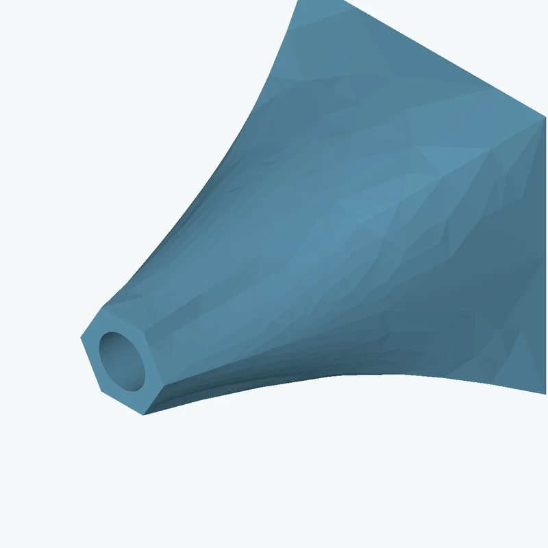 Lofted body through 3 sections: 50 × 50 mm rectangular section → Ø33.7 mm circular section → 6-sided polygon section, 17.4 mm acro — 1171