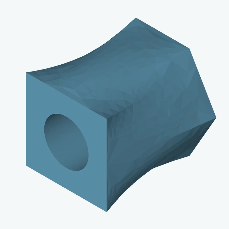 Lofted body through 3 sections: 6-sided polygon section, 60 mm across corners → Ø52.5 mm circular section → 45.1 × 45.1 mm rectang — 2176