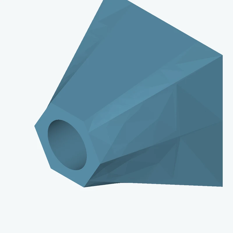 Lofted body through 2 sections: 64.66 × 64.66 mm rectangular section → 6-sided polygon section, 37.4 mm across corners — 3128