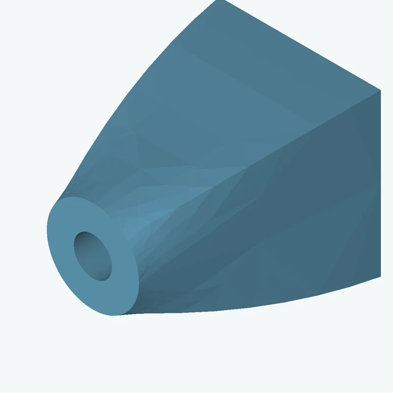 Lofted body through 3 sections: 55 × 55 mm rectangular section → 43.2 × 43.2 mm rectangular section → Ø31.4 mm circular section — 3324