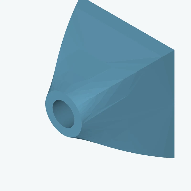 Lofted body through 3 sections: 40.86 × 40.86 mm rectangular section → 28.4 × 28.4 mm rectangular section → Ø15.9 mm circular sect — 3574
