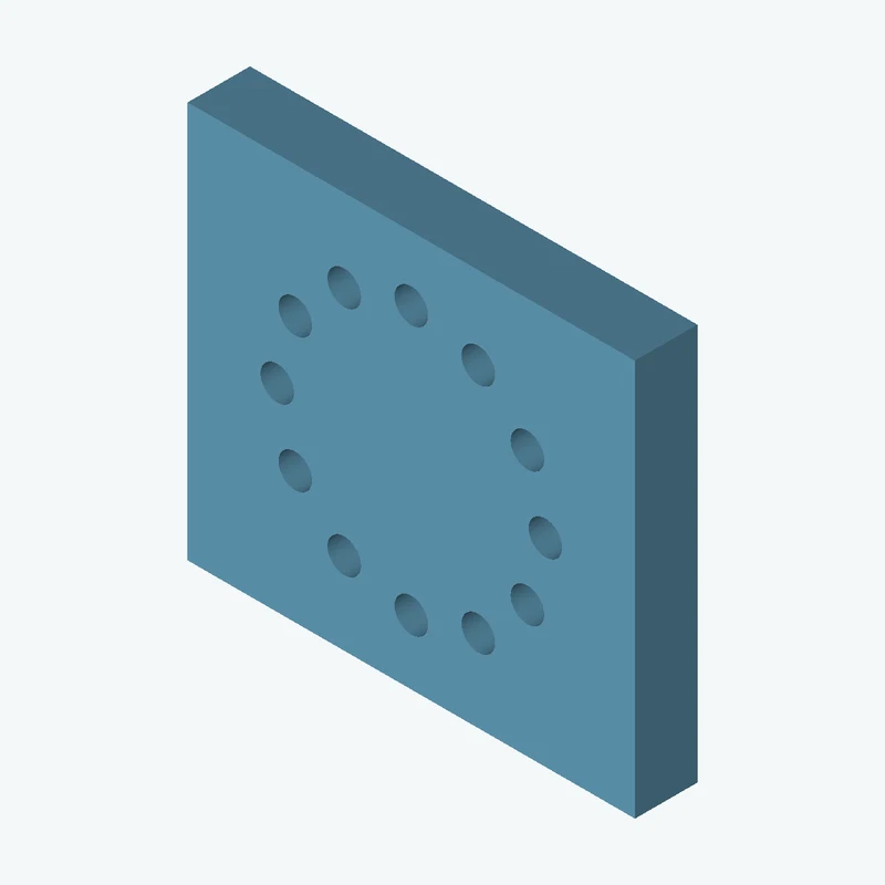Rectangular body, 57.4 × 50.9 × 8 mm (W×D×H) — 0818