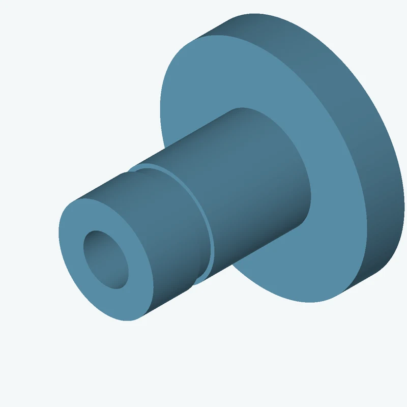 Revolved body, Ø50.97 mm × 104.7 mm tall with Ø24.3 mm bore, Ø111.3 mm × 20.1 mm flange, 7.64 mm-wide groove 1.98 mm deep — 3431