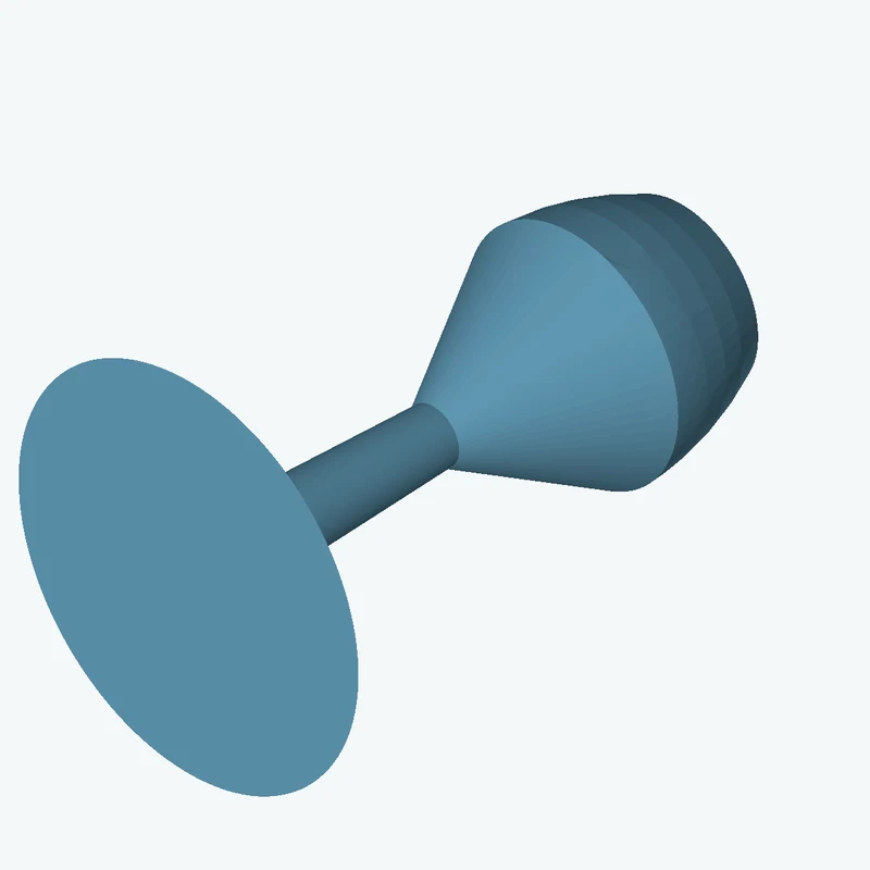 Revolved organic body from a freeform sketched section (7 segments: 6 straight, 1 curve), ~14.755 × 42.8 mm half-silhouette — 0724
