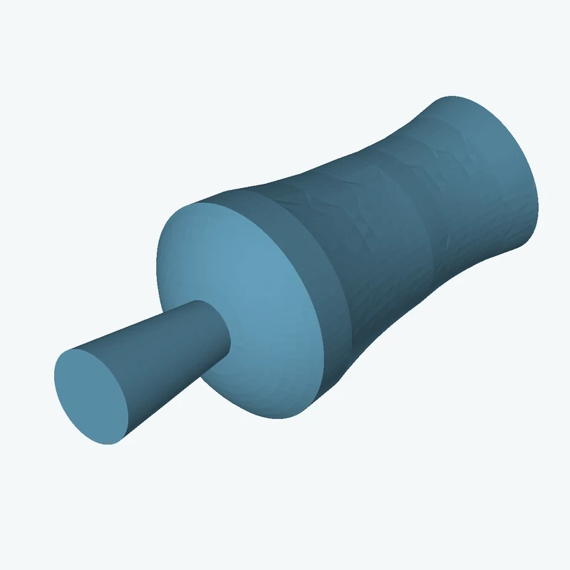 Revolved organic body from a freeform sketched section (7 segments: 4 straight, 1 arc, 2 curves), ~12.104 × 55.96 mm half-silhouet — 1114