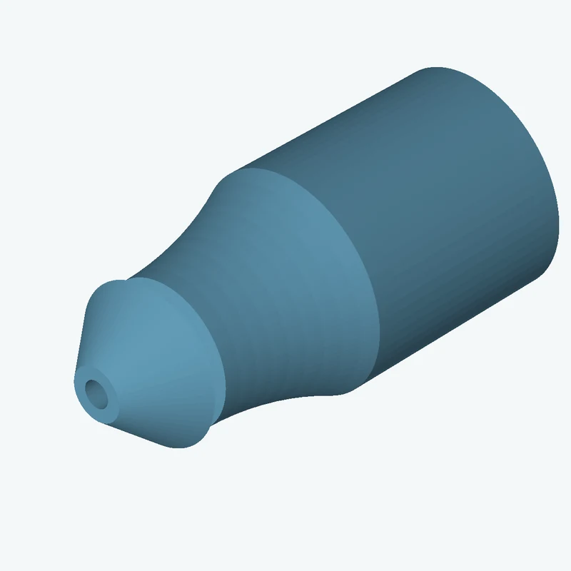 Revolved organic body from a freeform sketched section (7 segments: 5 straight, 2 arcs), ~11.077 × 54.55 mm half-silhouette — 2734
