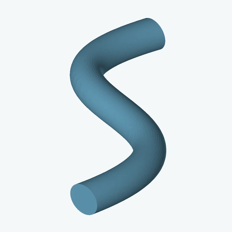 Ø7.6 mm circular section swept along a curved path, ~56.63 mm span — 0025