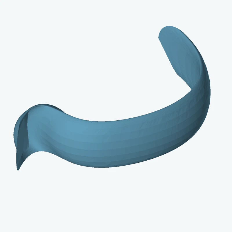 Ø16.4 mm circular section swept along a curved path, ~74.7 mm span — 0481