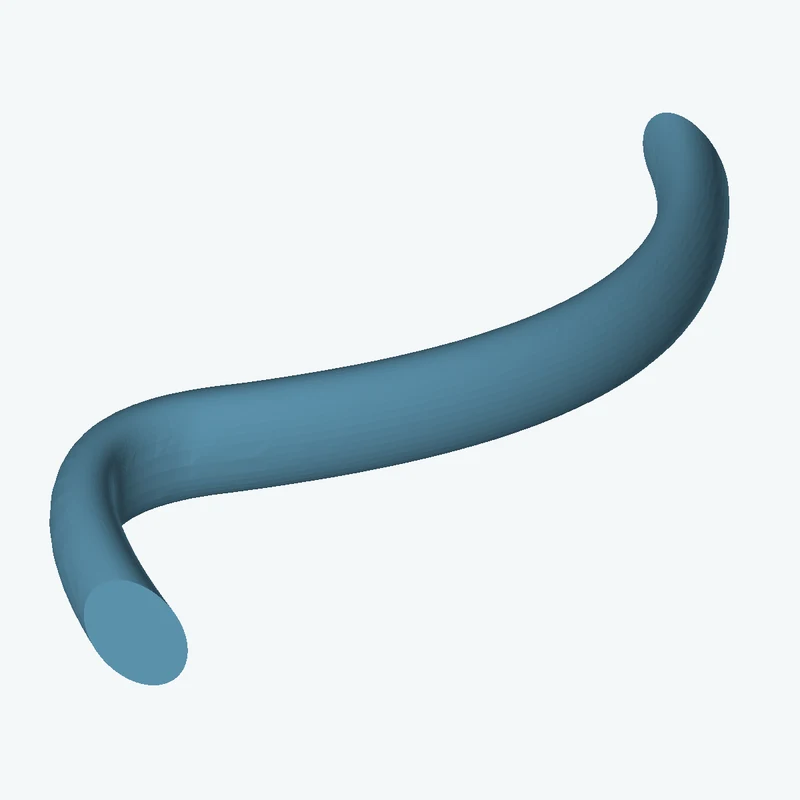 Ø9.5 mm circular section swept along a curved path, ~80 mm span — 3345