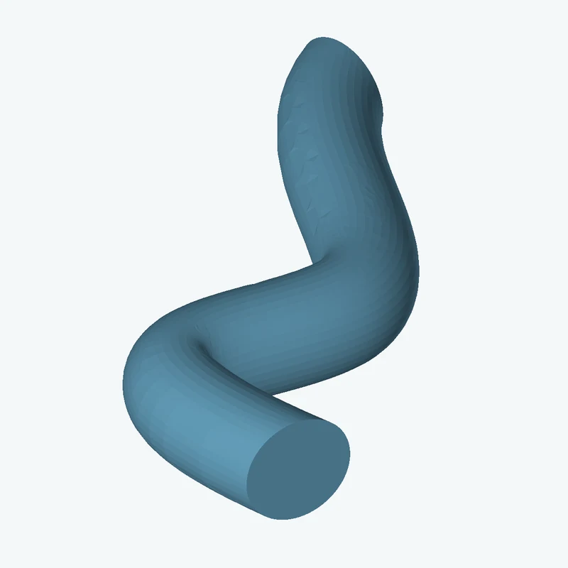 Ø12.8 mm circular section swept along a curved path, ~54.07 mm span — 3474